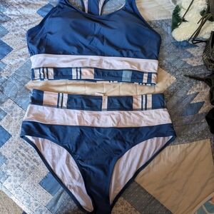 Nani Brand Navy Blue and White Striped Bikini Set